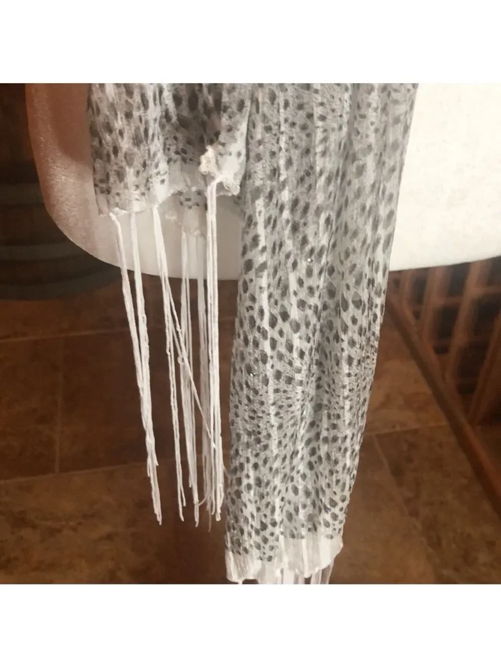 Scarf Grey/White Sheer Print with Sparkle Bling & Tassels
